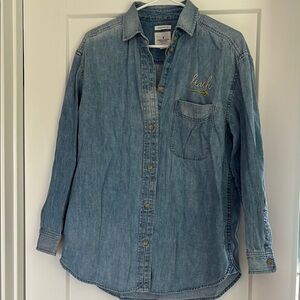 American Eagle denim embroidered beach button up shirt